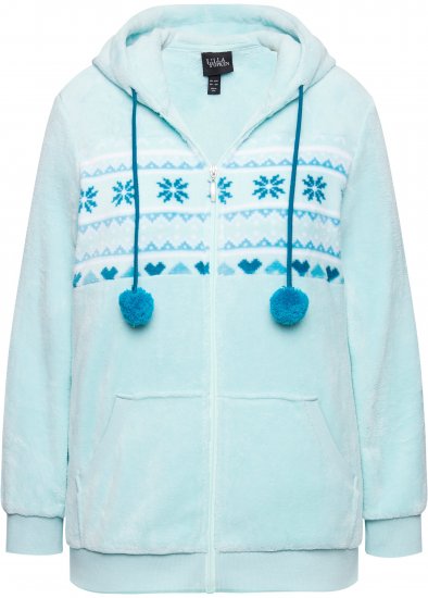 Ulla Popken Plush Alpine Striped Motif Loungewear Hoodie Baby Blue - φούτερ/Φούτερ με κουκούλα - 