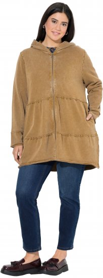 Ulla Popken Tiered Flounce Panel Zip Up Hoodie Mocha Brown - φούτερ/Φούτερ με κουκούλα - 