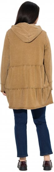 Ulla Popken Tiered Flounce Panel Zip Up Hoodie Mocha Brown - φούτερ/Φούτερ με κουκούλα - 