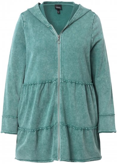 Ulla Popken Tiered Flounce Panel Zip Up Hoodie Green - φούτερ/Φούτερ με κουκούλα - 