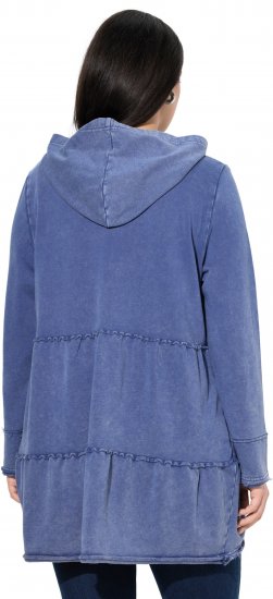 Ulla Popken Tiered Flounce Panel Zip Up Hoodie Atlantic Blue - φούτερ/Φούτερ με κουκούλα - 