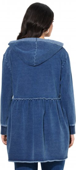 Ulla Popken Indigo Dyed Flounce Panel Hoodie Blue - φούτερ/Φούτερ με κουκούλα - 