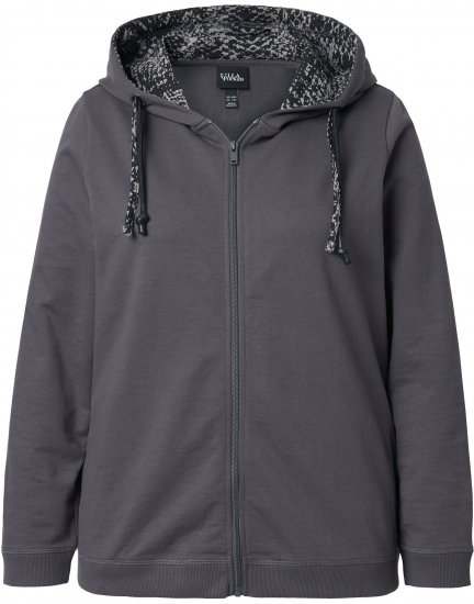 Ulla Popken Snake Detail Zip-Up Hoodie Graphite Grey - φούτερ/Φούτερ με κουκούλα - 