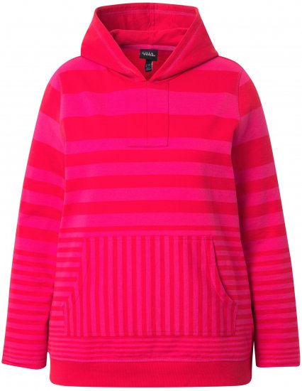 Ulla Popken Oversized Striped Long Sleeve Hoodie Lychee - φούτερ/Φούτερ με κουκούλα - 