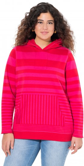 Ulla Popken Oversized Striped Long Sleeve Hoodie Lychee - φούτερ/Φούτερ με κουκούλα - 