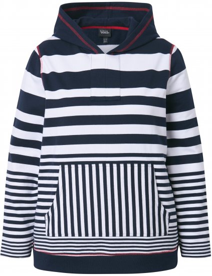 Ulla Popken Oversized Striped Long Sleeve Hoodie Ink Blue - φούτερ/Φούτερ με κουκούλα - 