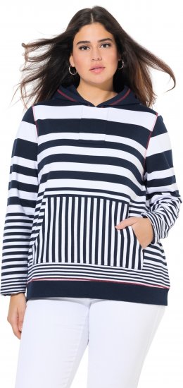 Ulla Popken Oversized Striped Long Sleeve Hoodie Ink Blue - φούτερ/Φούτερ με κουκούλα - 