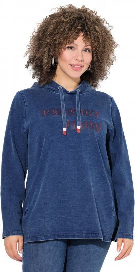 Ulla Popken Perfect Flow Embroidered Hoodie Indigo Denim - φούτερ/Φούτερ με κουκούλα - 