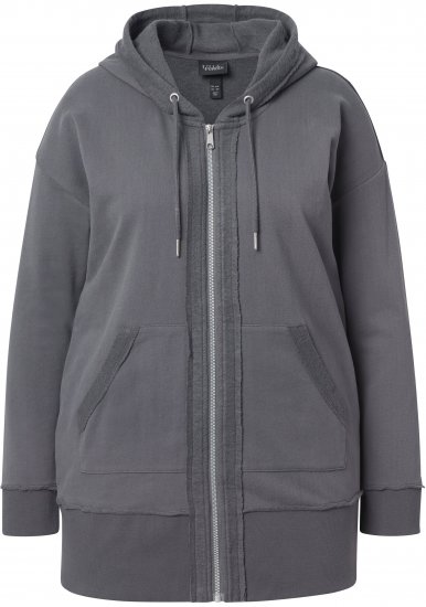 Ulla Popken Decorative Seam Zip-Up Hoodie Graphite Grey - φούτερ/Φούτερ με κουκούλα - 