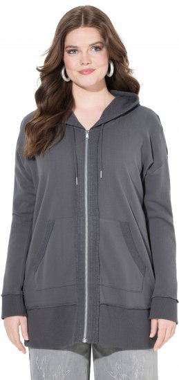 Ulla Popken Decorative Seam Zip-Up Hoodie Graphite Grey - φούτερ/Φούτερ με κουκούλα - 