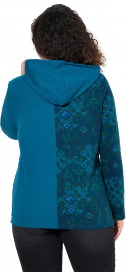 Ulla Popken Split Print LOVE Hoodie Teal - φούτερ/Φούτερ με κουκούλα - 