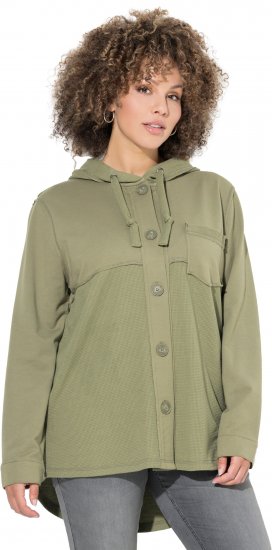 Ulla Popken Mixed Texture Button Down Hoodie Pond Green - φούτερ/Φούτερ με κουκούλα - 