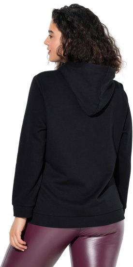 Ulla Popken Decorative Lace-Up Hoodie Black - φούτερ/Φούτερ με κουκούλα - 