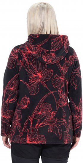 Ulla Popken Fleece Flower Print Zip-Up Hoodie Black - φούτερ/Φούτερ με κουκούλα - 