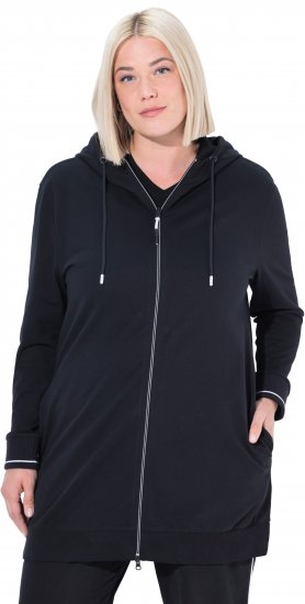 Ulla Popken Contrast Piping Zip-Up Hoodie Black - φούτερ/Φούτερ με κουκούλα - 
