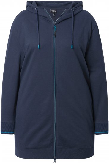 Ulla Popken Contrast Piping Zip-Up Hoodie Navy - φούτερ/Φούτερ με κουκούλα - 