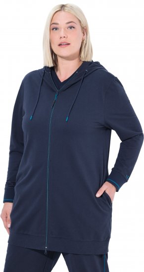 Ulla Popken Contrast Piping Zip-Up Hoodie Navy - φούτερ/Φούτερ με κουκούλα - 