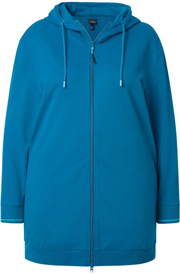 Ulla Popken Contrast Piping Zip-Up Hoodie Smoke Blue - φούτερ/Φούτερ με κουκούλα - 