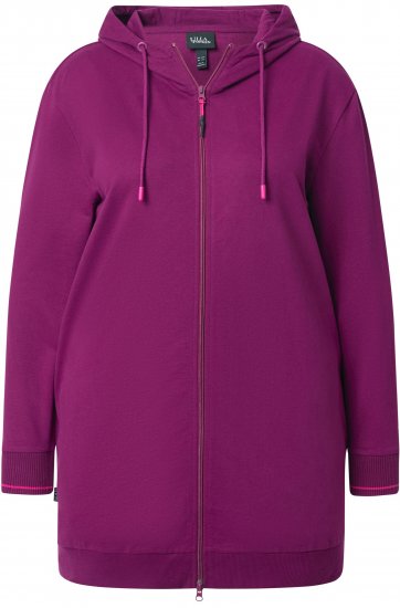 Ulla Popken Contrast Piping Zip-Up Hoodie Pink Berry - φούτερ/Φούτερ με κουκούλα - 