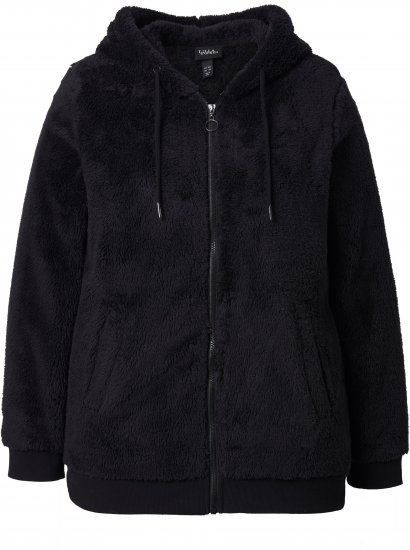 Ulla Popken Teddy Fleece Zip-Up Hoodie Black - φούτερ/Φούτερ με κουκούλα - 