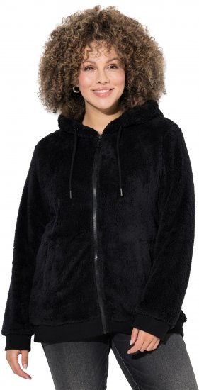 Ulla Popken Teddy Fleece Zip-Up Hoodie Black - φούτερ/Φούτερ με κουκούλα - 