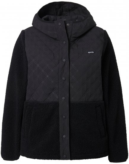 Ulla Popken Mixed Texture Hoodie Black - φούτερ/Φούτερ με κουκούλα - 
