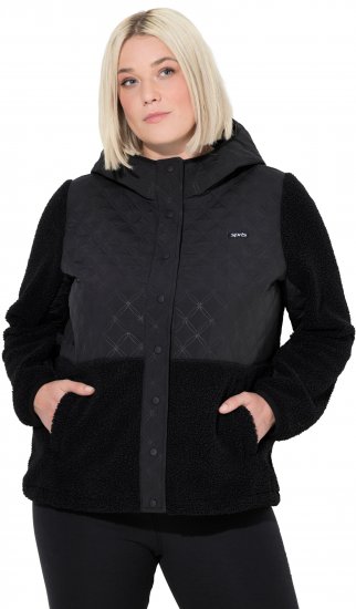 Ulla Popken Mixed Texture Hoodie Black - φούτερ/Φούτερ με κουκούλα - 