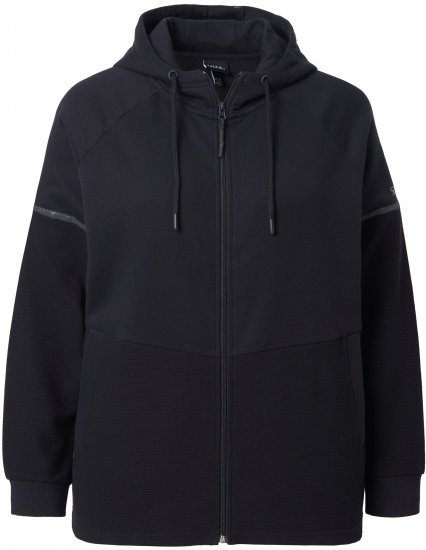 Ulla Popken Mix Fabric Reflective Trim Zip Hoodie Black - φούτερ/Φούτερ με κουκούλα - 