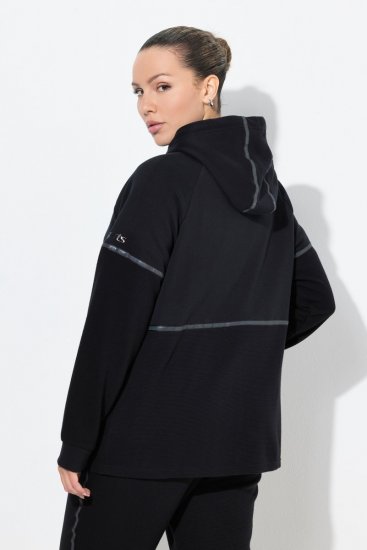 Ulla Popken Mix Fabric Reflective Trim Zip Hoodie Black - φούτερ/Φούτερ με κουκούλα - Ζεστά Φούτερ, Hoodies & Πλεκτά