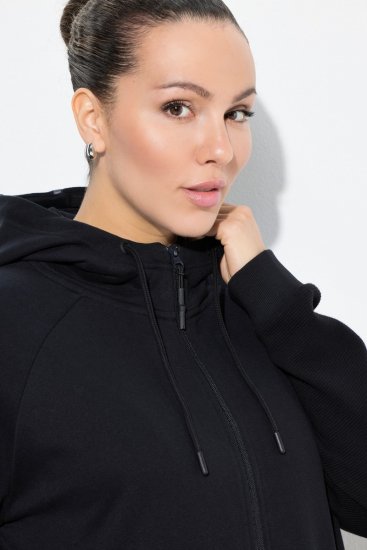 Ulla Popken Mix Fabric Reflective Trim Zip Hoodie Black - φούτερ/Φούτερ με κουκούλα - Ζεστά Φούτερ, Hoodies & Πλεκτά