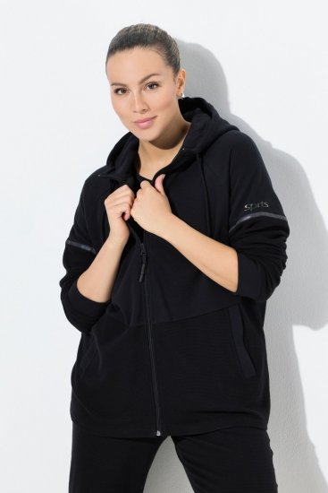 Ulla Popken Mix Fabric Reflective Trim Zip Hoodie Black - φούτερ/Φούτερ με κουκούλα - Ζεστά Φούτερ, Hoodies & Πλεκτά