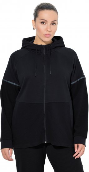 Ulla Popken Mix Fabric Reflective Trim Zip Hoodie Black - φούτερ/Φούτερ με κουκούλα - 