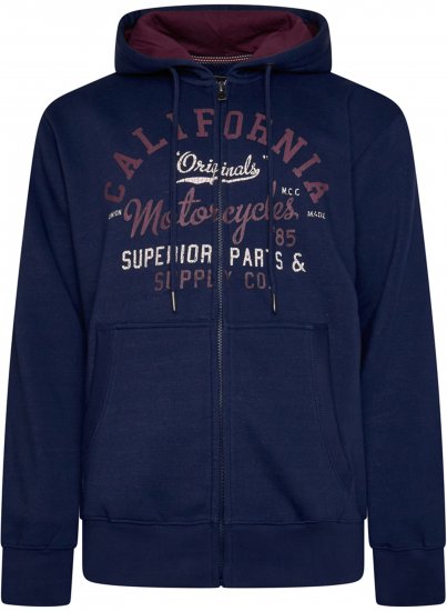 Kam Jeans 7085 Californai Zip Thru Hoodie Navy - φούτερ/Φούτερ με κουκούλα - φούτερ/Φούτερ με κουκούλα ανδρικά μεγάλα μεγέθη 