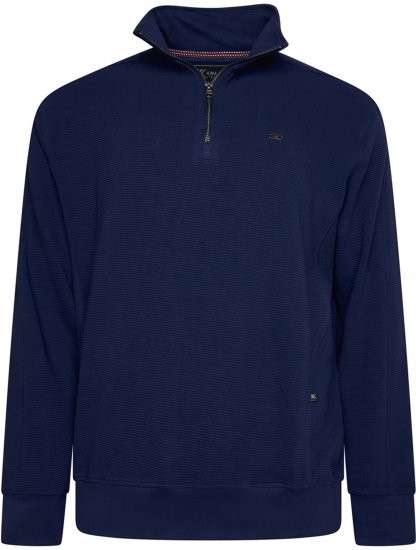Kam Jeans 7090 1/4 Zip Jacquard Knit Self Stripe Sweatshirt Navy - φούτερ/Φούτερ με κουκούλα - φούτερ/Φούτερ με κουκούλα ανδρικά μεγάλα μεγέθη 