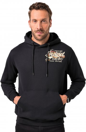 JP1880 Hoodie Breast Print Instinct Black - φούτερ/Φούτερ με κουκούλα - φούτερ/Φούτερ με κουκούλα ανδρικά μεγάλα μεγέθη 