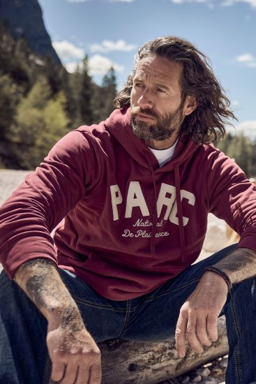 JP1880 Hoodie with Embroidery Aubergine - φούτερ/Φούτερ με κουκούλα - φούτερ/Φούτερ με κουκούλα ανδρικά μεγάλα μεγέθη 