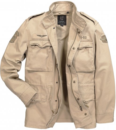 JP1880 Field Jacket with Badges Vintage Look Dark Beige - Μπουφάν - Aνδρικά μπουφαν μεγάλα μεγέθη