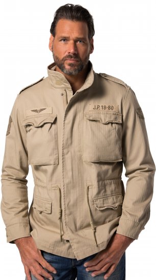 JP1880 Field Jacket with Badges Vintage Look Dark Beige - Μπουφάν - Aνδρικά μπουφαν μεγάλα μεγέθη