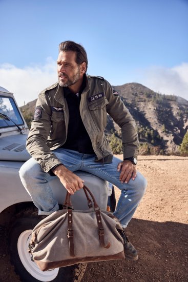 JP1880 Field Jacket with Badges Vintage Look Moss Green - Μπουφάν - Aνδρικά μπουφαν μεγάλα μεγέθη