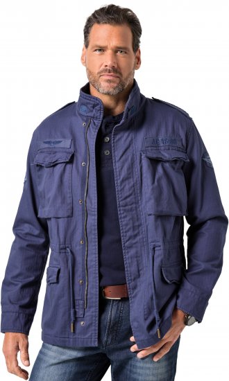 JP1880 Field Jacket with Badges Vintage Look Light Azure Blue - Μπουφάν - Aνδρικά μπουφαν μεγάλα μεγέθη