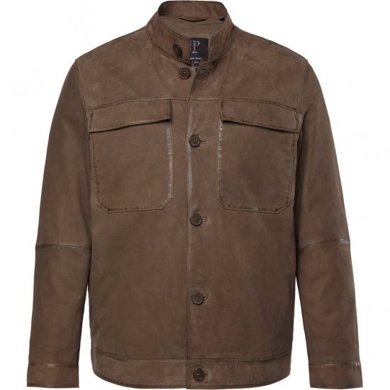 JP1880 Leather Jacket Lambskin Suede Brown - Μπουφάν - Aνδρικά μπουφαν μεγάλα μεγέθη