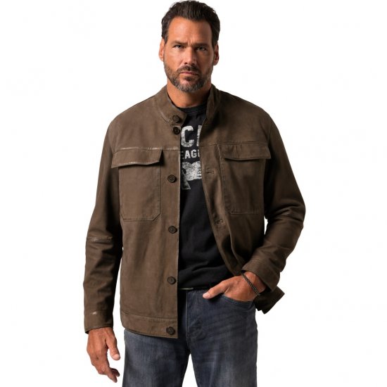 JP1880 Leather Jacket Lambskin Suede Brown - Μπουφάν - Aνδρικά μπουφαν μεγάλα μεγέθη