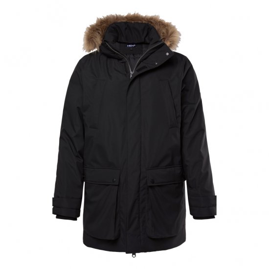 Men Plus Parka With Fur Hood Black - Μπουφάν - Aνδρικά μπουφαν μεγάλα μεγέθη