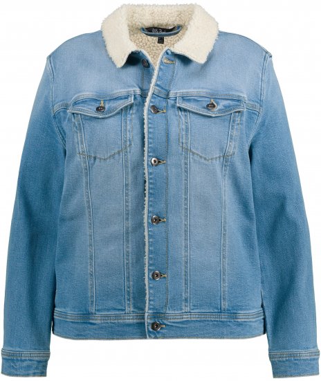 Ulla Popken Teddy Fleece Lined Denim Jacket Blue Denim - Μπουφάν - 