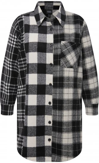 Ulla Popken Mixed Plaid Long Sleeve Button Down Shacket Black - Μπουφάν - 