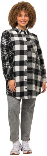 Ulla Popken Mixed Plaid Long Sleeve Button Down Shacket Black - Μπουφάν - 