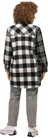 Ulla Popken Mixed Plaid Long Sleeve Button Down Shacket Black - Μπουφάν - 