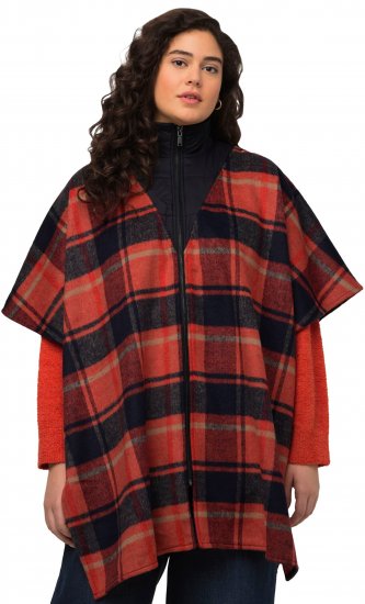 Ulla Popken Oversized Plaid Wing Collar Poncho Red Orange - Μπουφάν - 