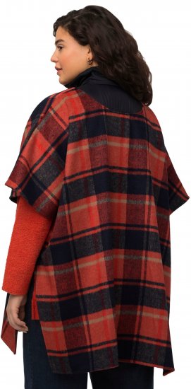 Ulla Popken Oversized Plaid Wing Collar Poncho Red Orange - Μπουφάν - 