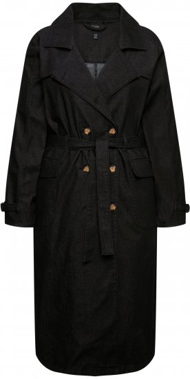 Ulla Popken Denim Acid Wash Trench Coat Black - Μπουφάν - 